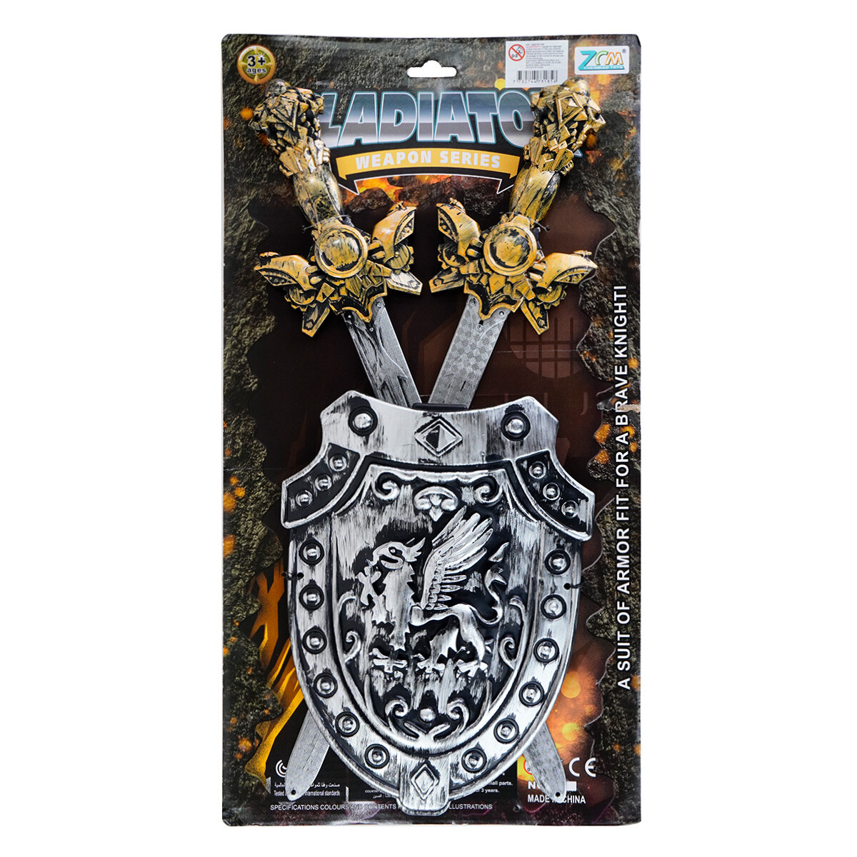 Set medieval con 2 espadas y escudo 