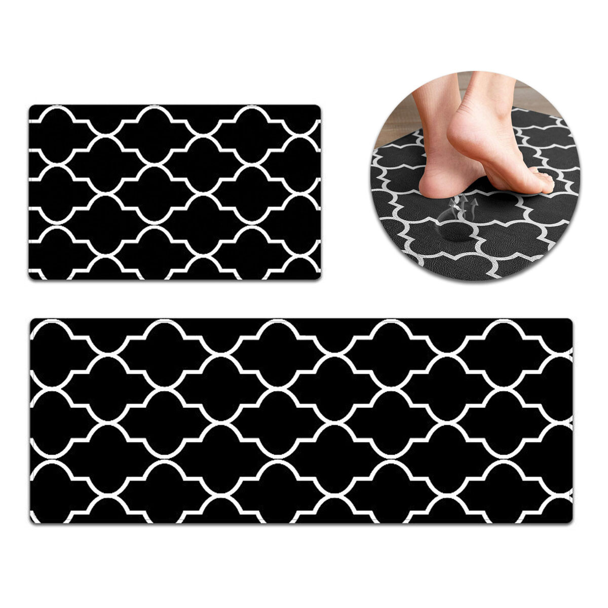 Set 2 Alfombras P/ Cocina O Baño Pvc Tatami Acolchado - Negro 