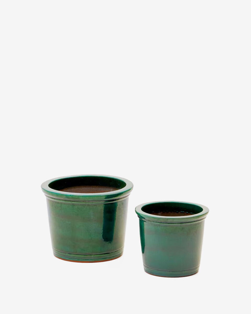 Set Presili de 2 maceteros de cerámica con acabado verde glaseado Ø 37 / 47 cm 