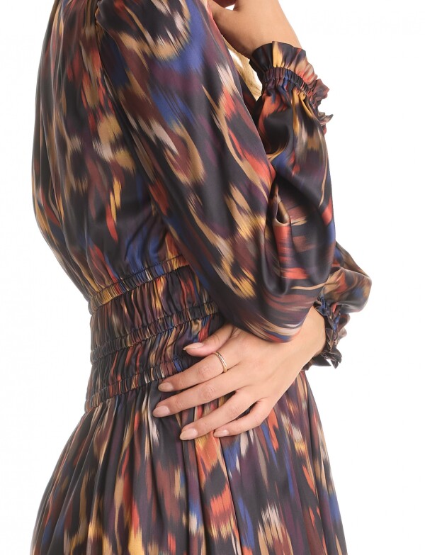 Vestido Print & Frunces MULTI/MARRON