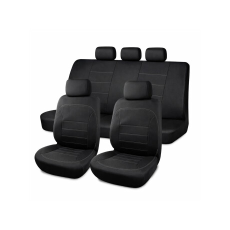 Cubreasientos De Eco Cuero Negro Con Costura Gris 9 Piezas Cubreasientos De Eco Cuero Negro Con Costura Gris 9 Piezas