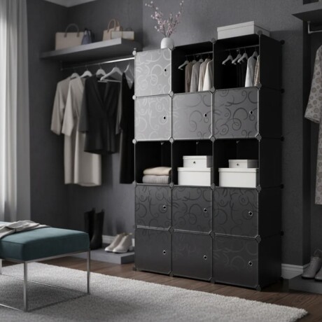 Armario Plástico Lumax 15 Puertas Desmontable Portátil Negro