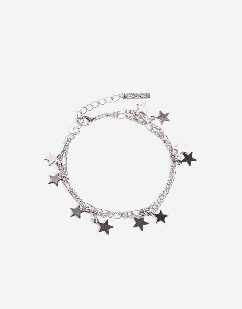 Pulseras Flexibles Metal Pulsera Con Estrellitas - Plateado Rodio