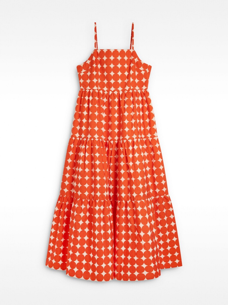 Vestido Largo De Lunares 100% Algodón - naranja 