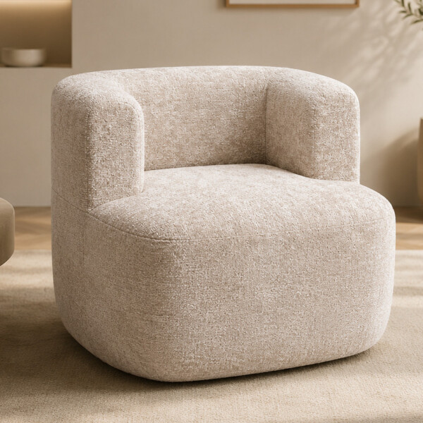Sillón Puff ComboHome Kumo Redondo Corderito Diseño Premium Blanco 1