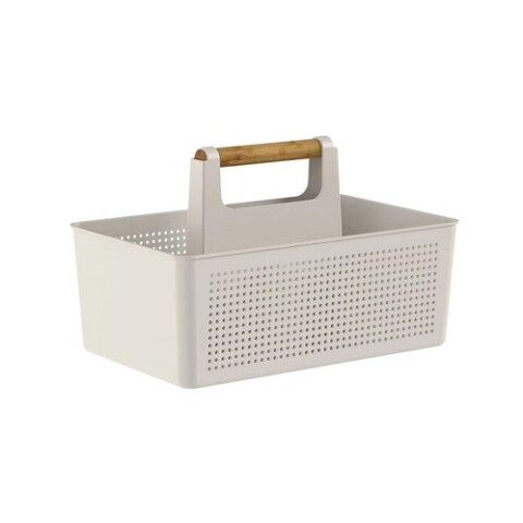 Cesto Organizador con manija de madera Beige