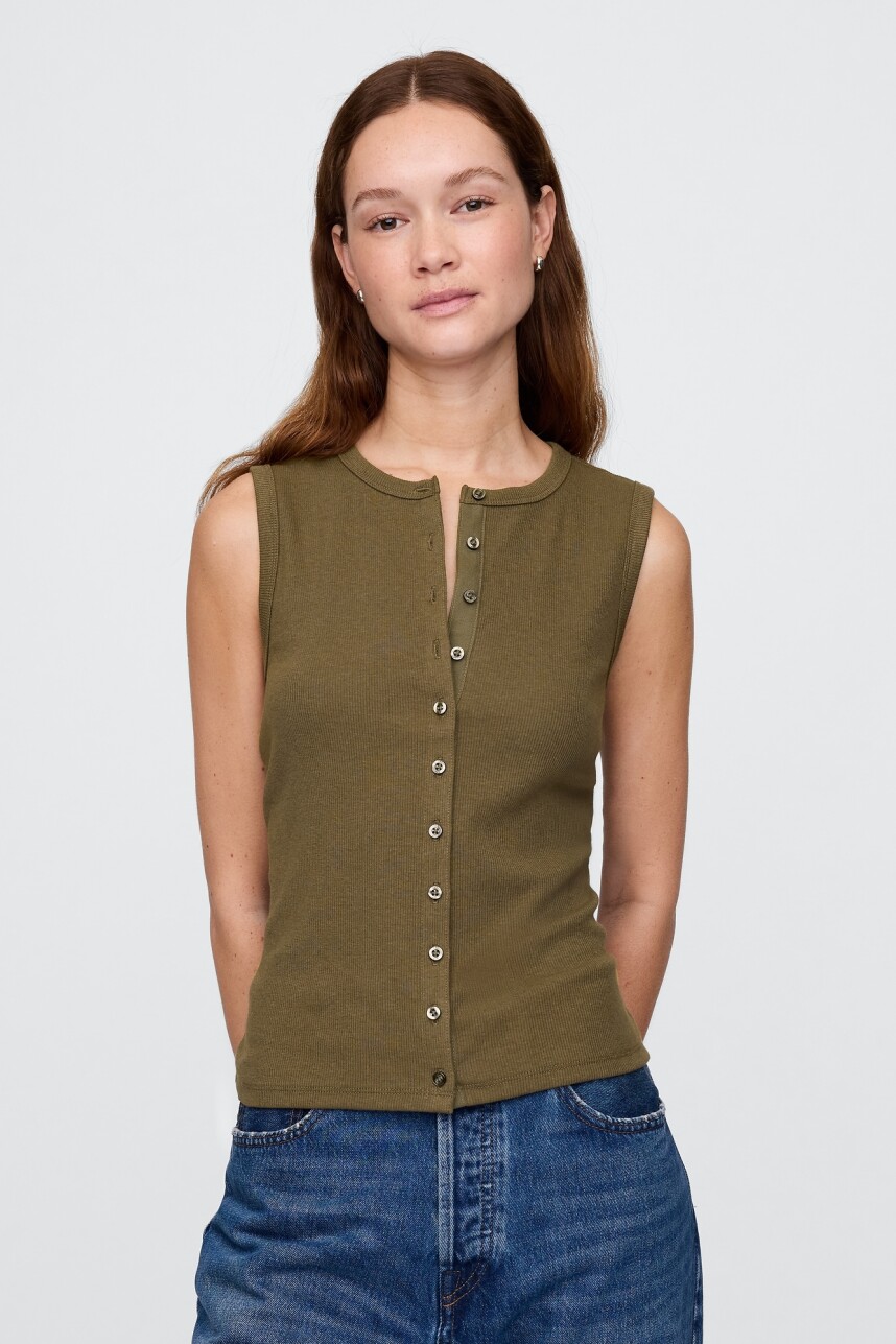 Musculosa Con Botones Rib Mujer Bracken Olive 661