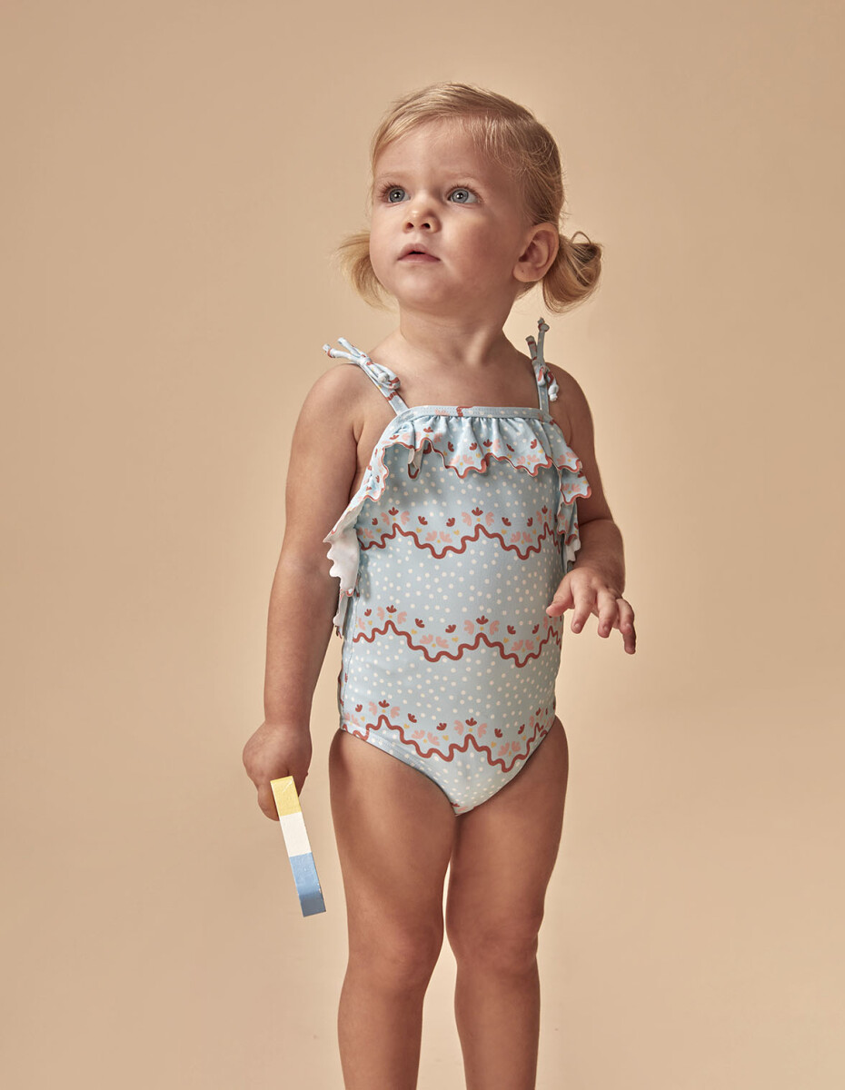 Bañador Estampado Ondas - Azul Talco 