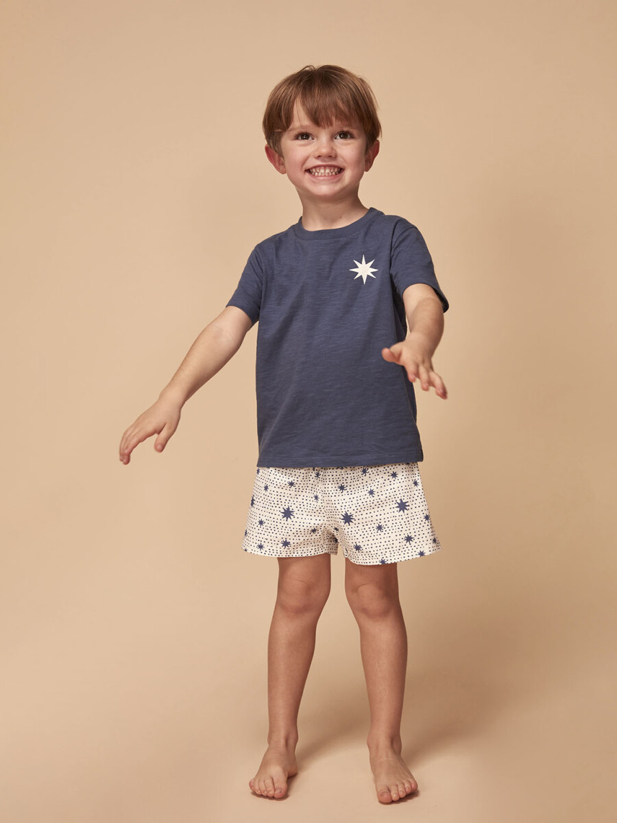Camiseta Azul Con Estampado Estrella Cru Azul Medio Oscuro