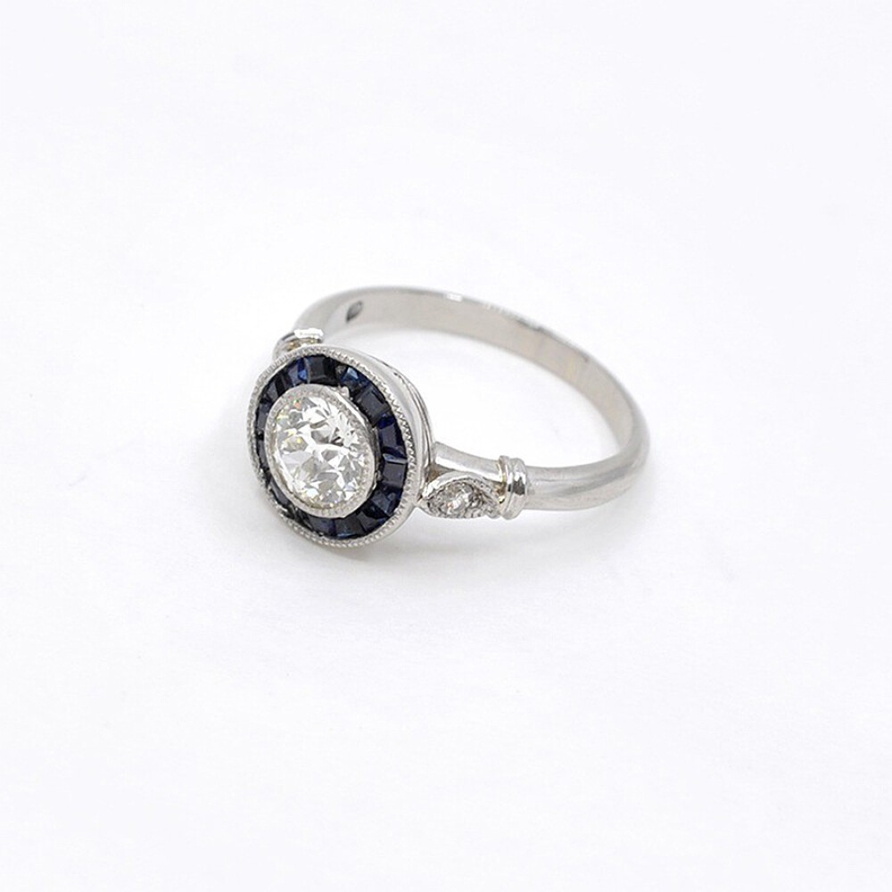 Anillo Platino, Brillantes Y Zafiros Sinteticos Anillo Platino, Brillantes Y Zafiros Sinteticos