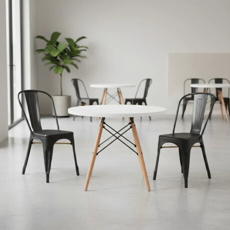 Juego de comedor Con Mesa Circular de 80cm + 2 Sillas Tolix Blanco