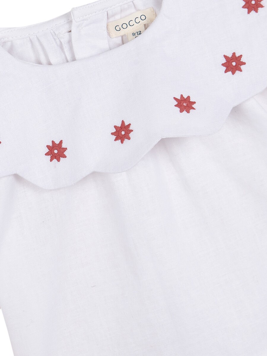 Camisa De Lino Cuello Con Bordados Piedra