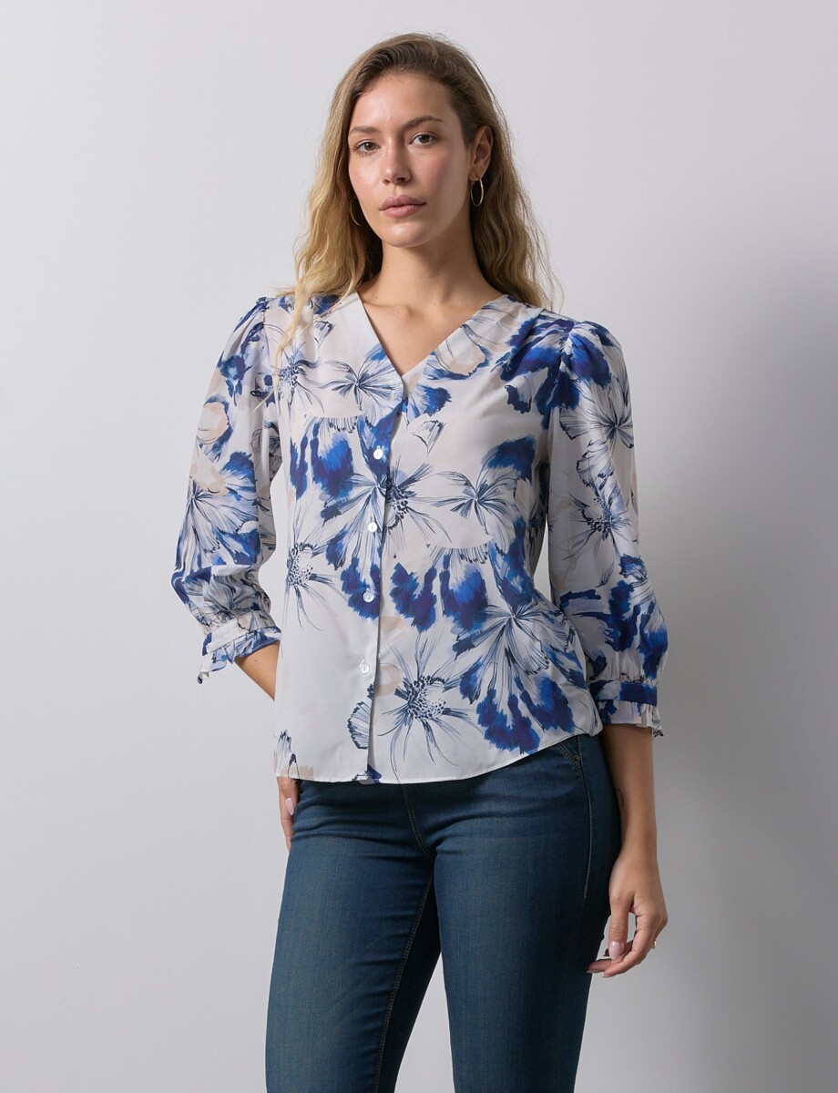 Blusa Botones - Blanco/azul 