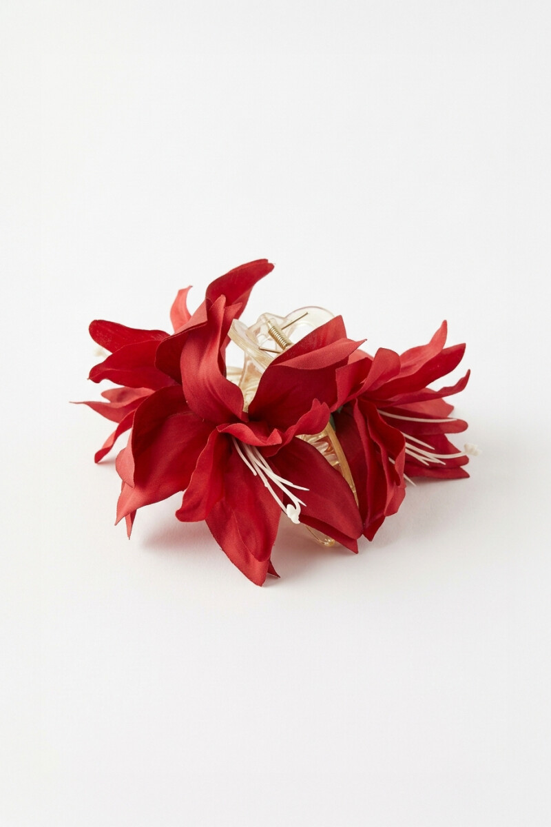 Broche flor dahlia tela rojo