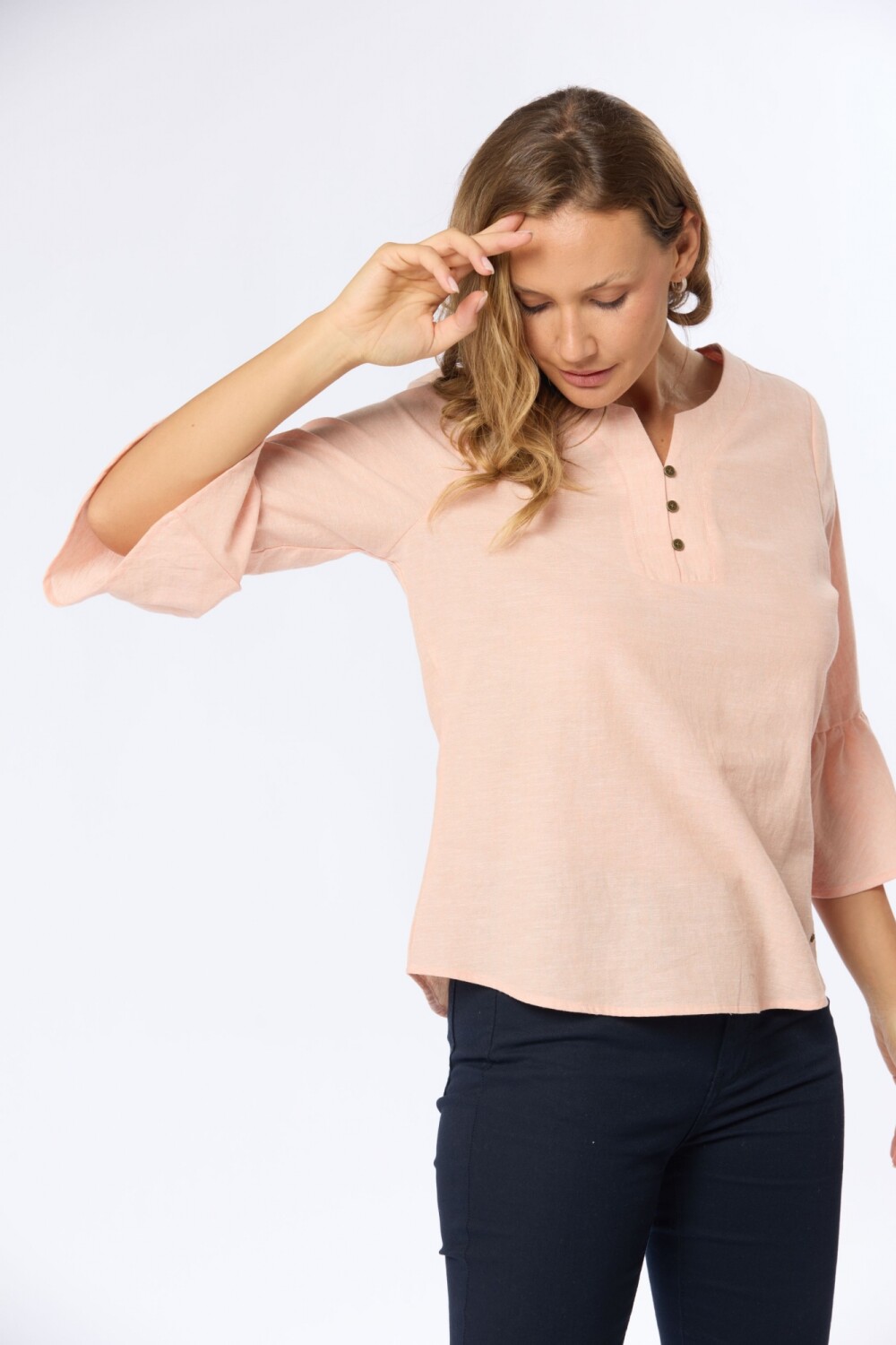 BLUSA DE LINO VOLADOS Coral