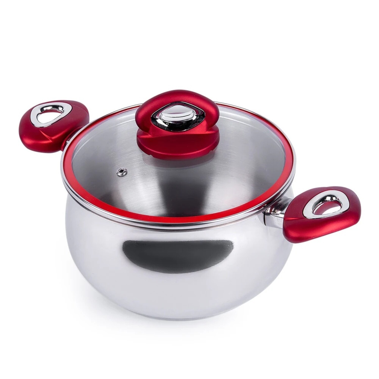 Juego Batería Cocina 3 Cacerolas Acero Inox c/ Tapa Vidrio - Rojo — HTS