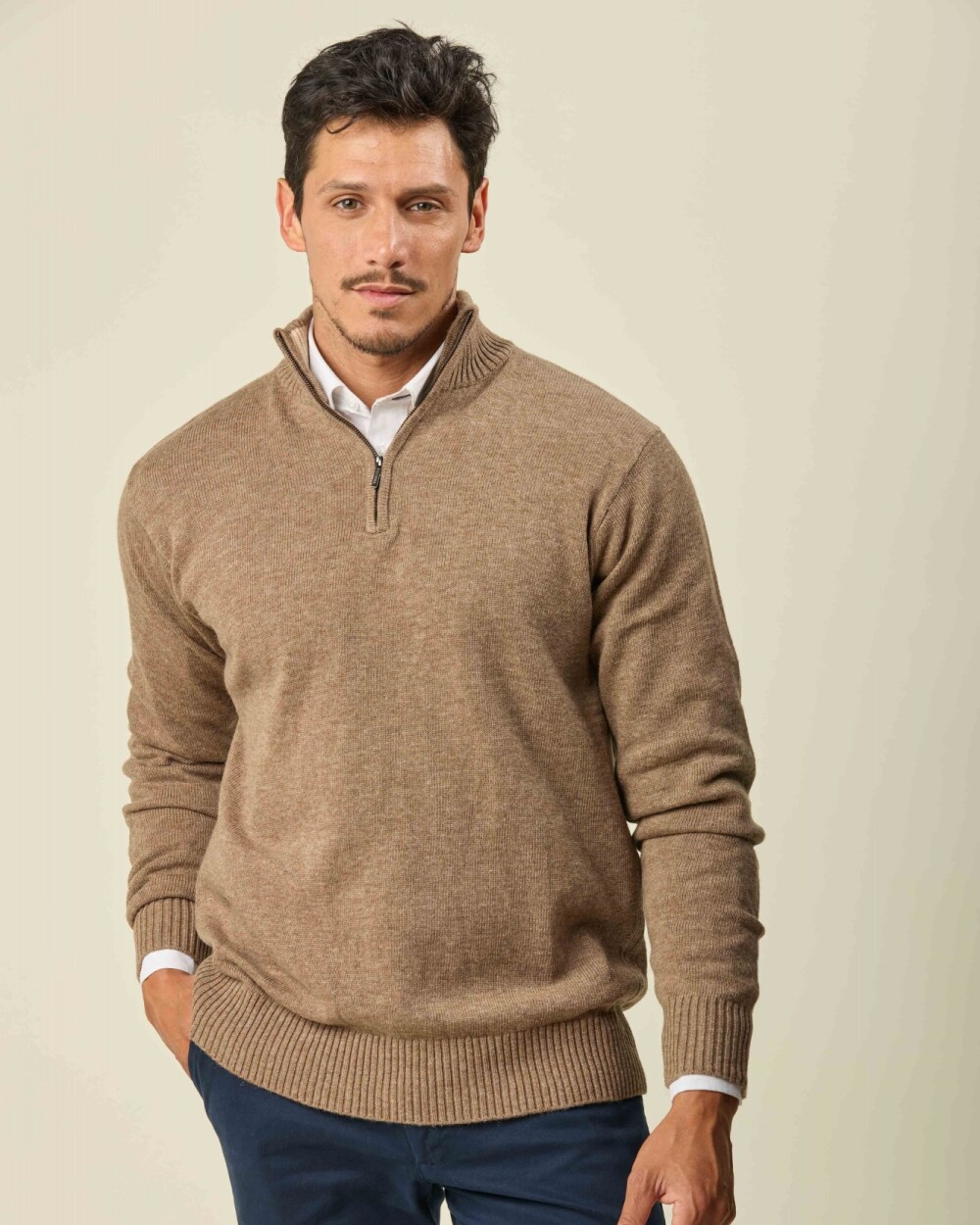 Buzo Lambswool Medio Cierre Vison