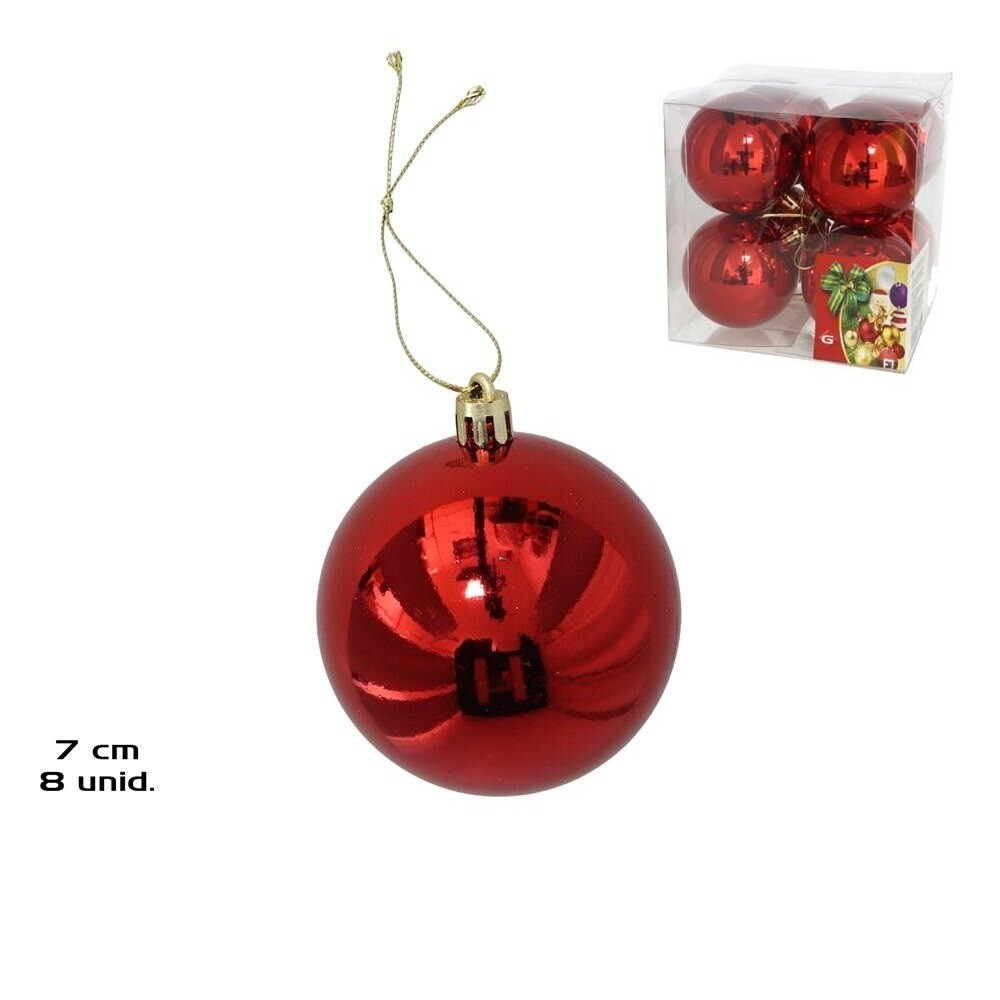 Esferas Navideñas Rojo/Brillo 7 cm – Caja x8 GE CAJA 8 BOLAS DE NAVIDAD BRILLO ROJO 7CM