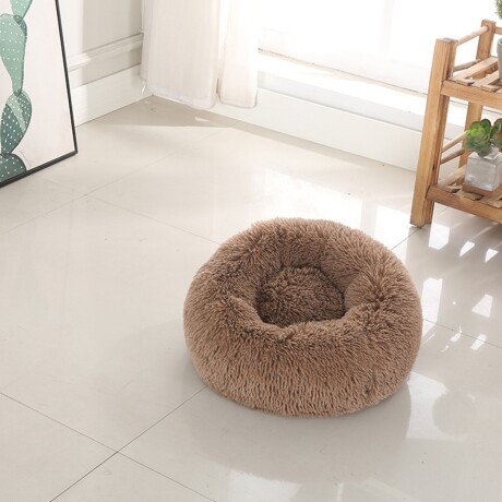 Cama Cucha Puff Redondo 60cm de Felpa p/ Mascotas Perro Gato Marrón Claro