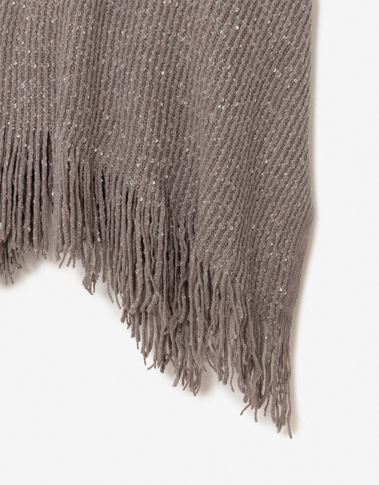 Ponchos Poncho Tejido Con Lentejuelas - Gris Medio