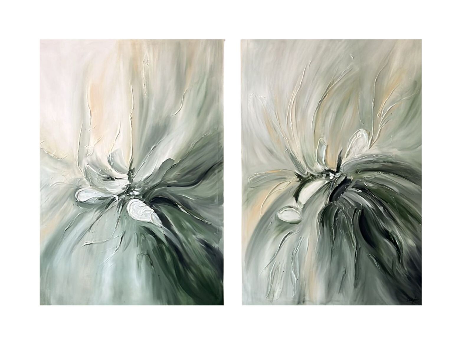 Set x 2 Cuadros Flores Verde Menta 