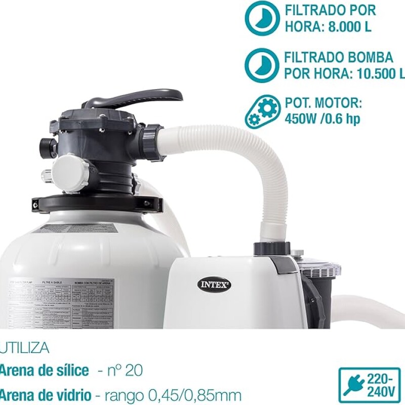 INTEX BOMBA FILTRO ARENA PARA PISCINA 10500L/H 0.6HP 35 KGS Intex Bomba Filtro Arena Para Piscina 10500l/h 0.6hp 35 Kgs