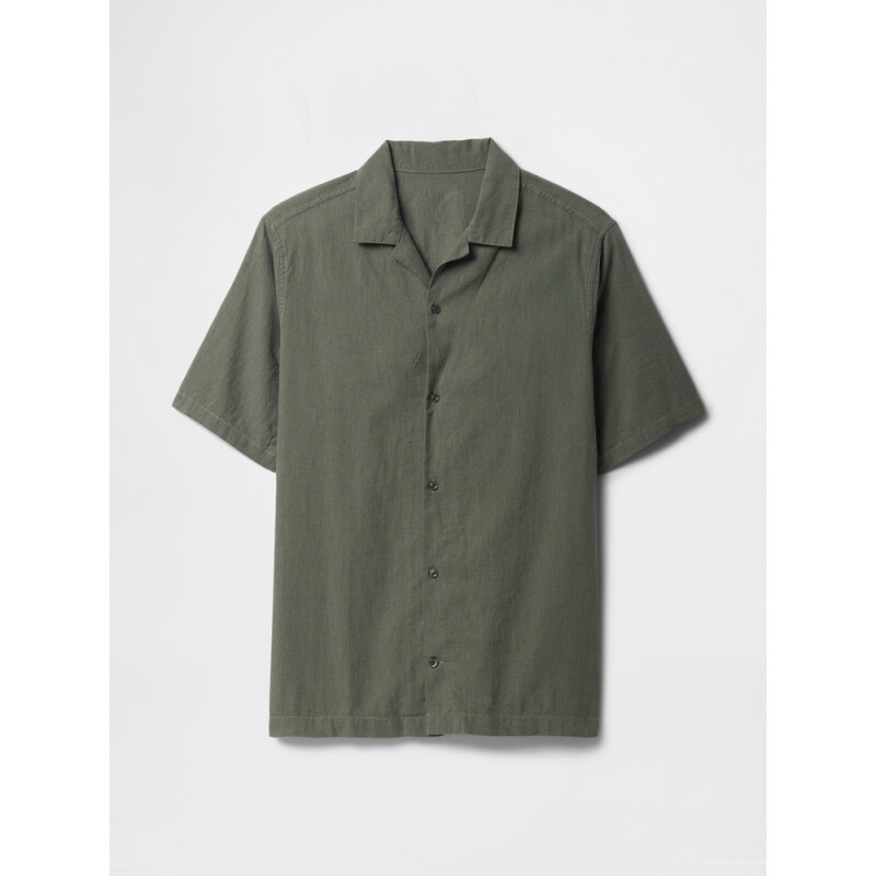 V-SS STANDARD LINEN COTTON RESORT COLLAR MESCULEN GREEN