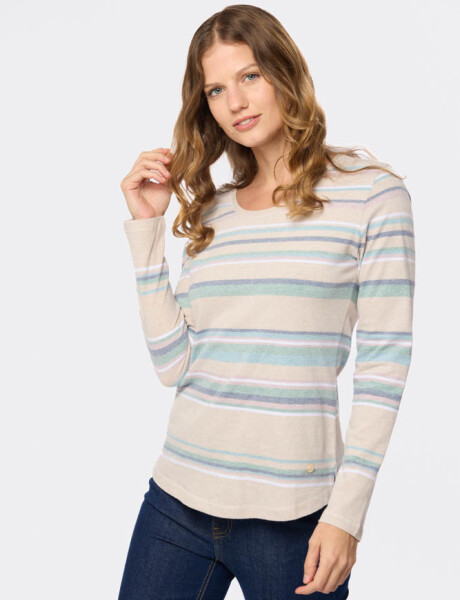 REMERA RAYADA MANGA LARGA Beige