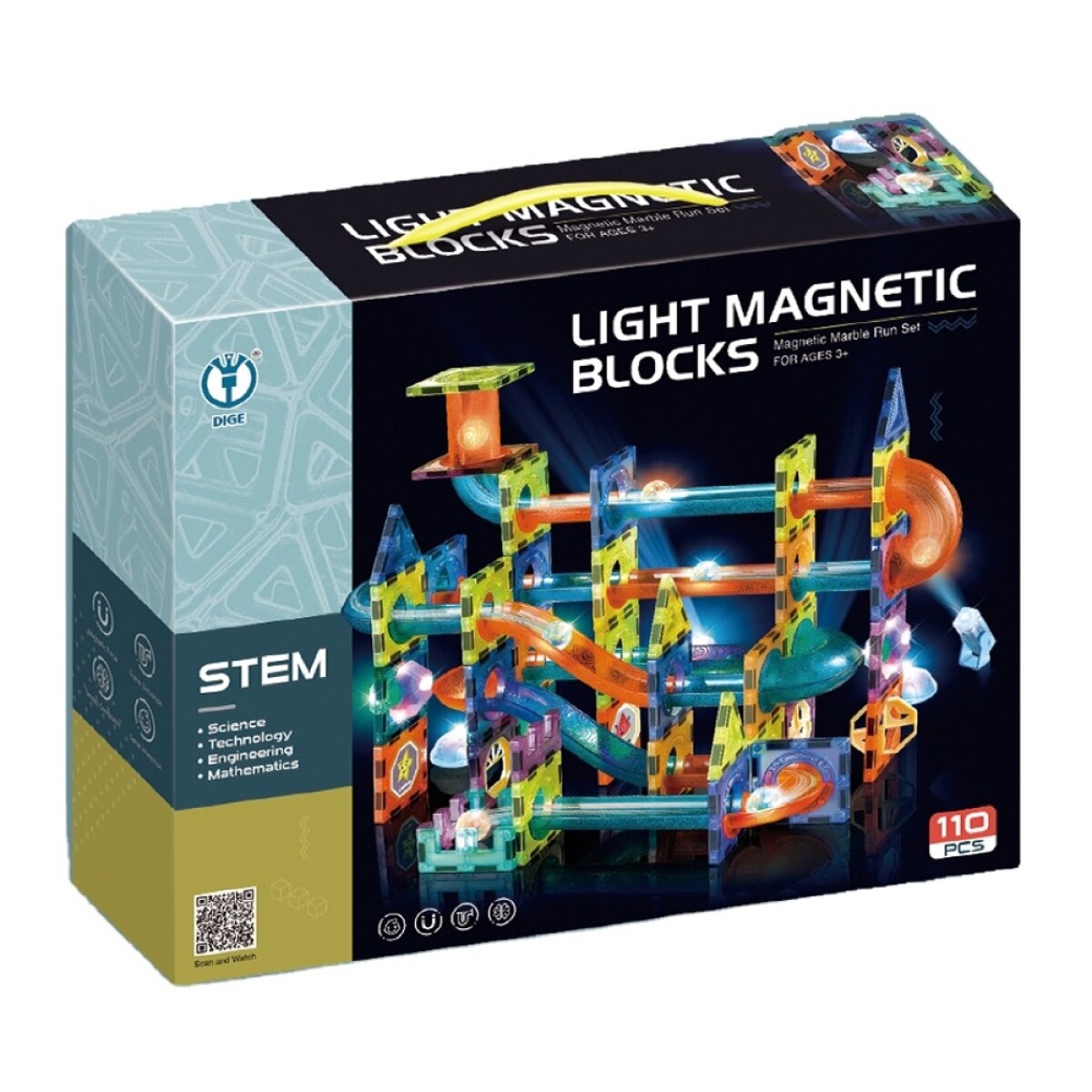 Bloques de Construcción Magnéticos con Luces Pista Laberinto 110 Piezas - Multicolor 