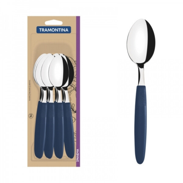 Pack de 12 Cucharas de Mesa Acero Inoxidable Mango Azul 19 cm | Tramontina 23363/910 Pack de 12 Cucharas de Mesa Acero Inoxidable Mango Azul 19 cm | Tramontina 23363/910