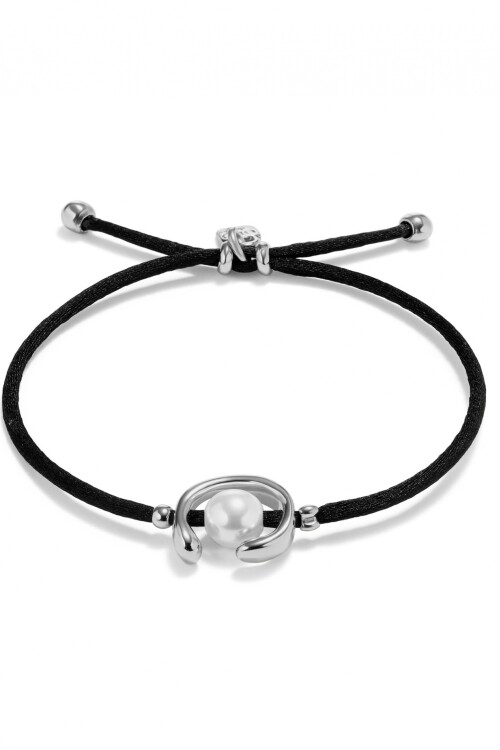 PULSERA DE HILO NEGRO CON PERLA SHELL FORNITURA BAÑADA EN PLATA DE LEY. Pulsera