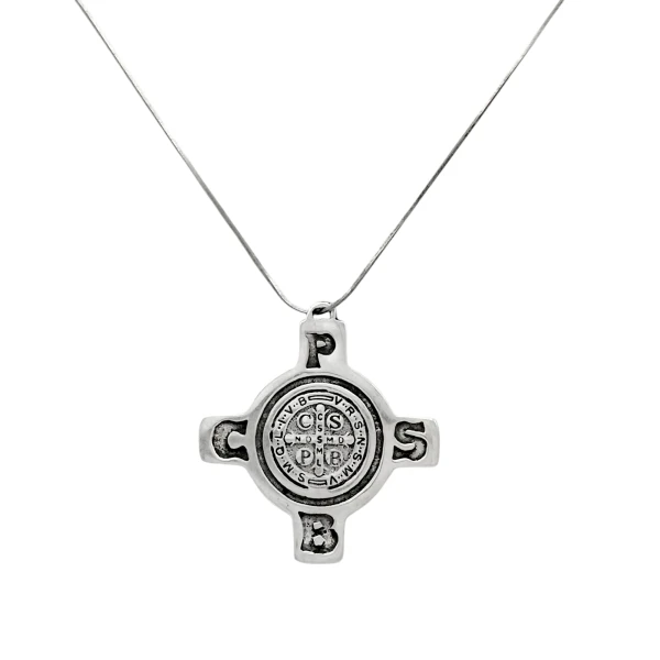 Dije Cruz San Benito-Plata 925 quemada-Sin piedra-CP3144 sinpiedra