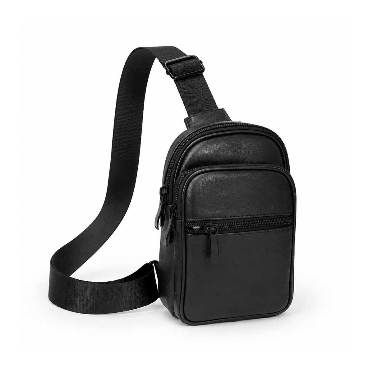 Morral mochila cruzado de cuero 13x21x5cm - Negro 