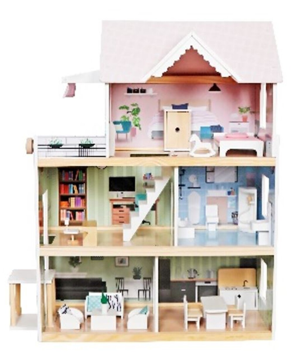 CASA DE MUÑECAS EN MADERA 3 PISOS 