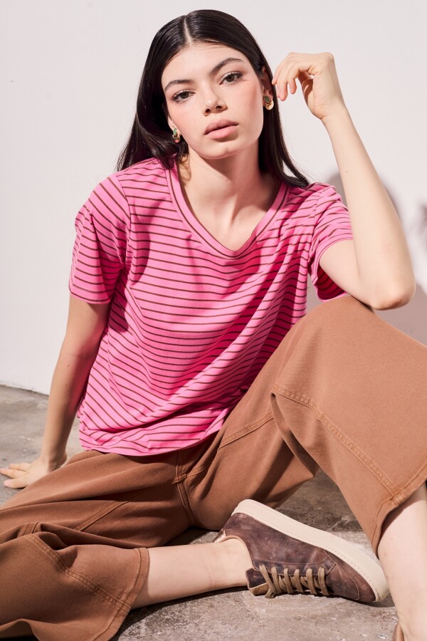 Remera Rayada Rosa