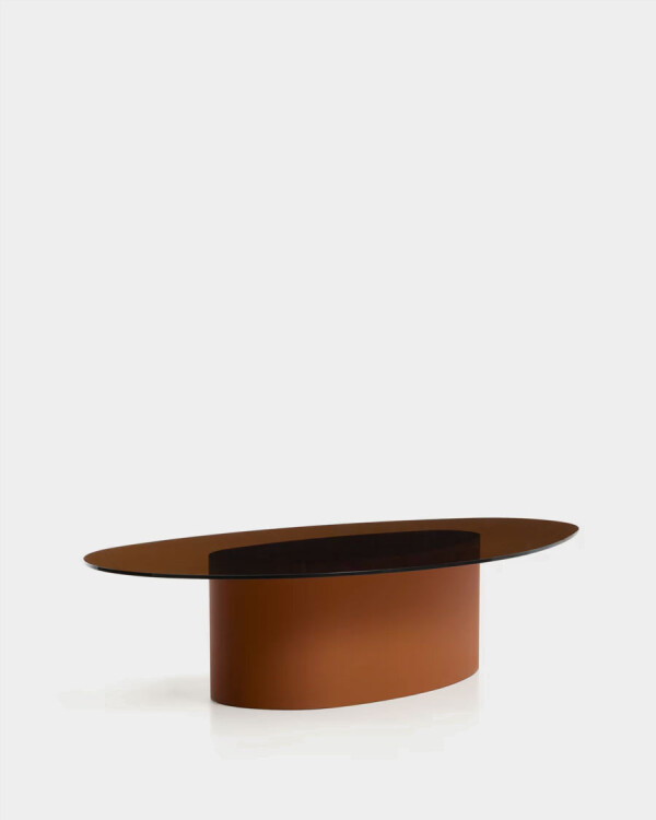 Mesa de centro Olir de vidrio templado y acero marrón 140 x 80 cm Mesa de centro Olir de vidrio templado y acero marrón 140 x 80 cm