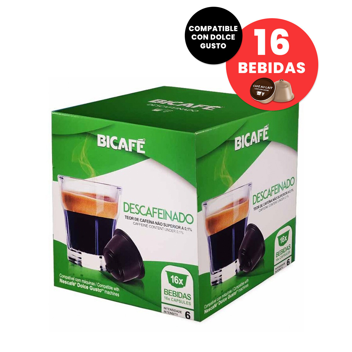 Capsulas Bicafe Descafeinado Compatible Dolce Gusto 16 Bebidas - 001 