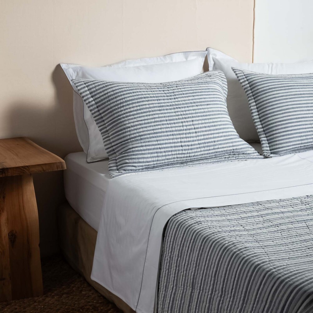 SET CUBRECAMA 1 PLAZA ALGODON AZUL COTTON STRIPE