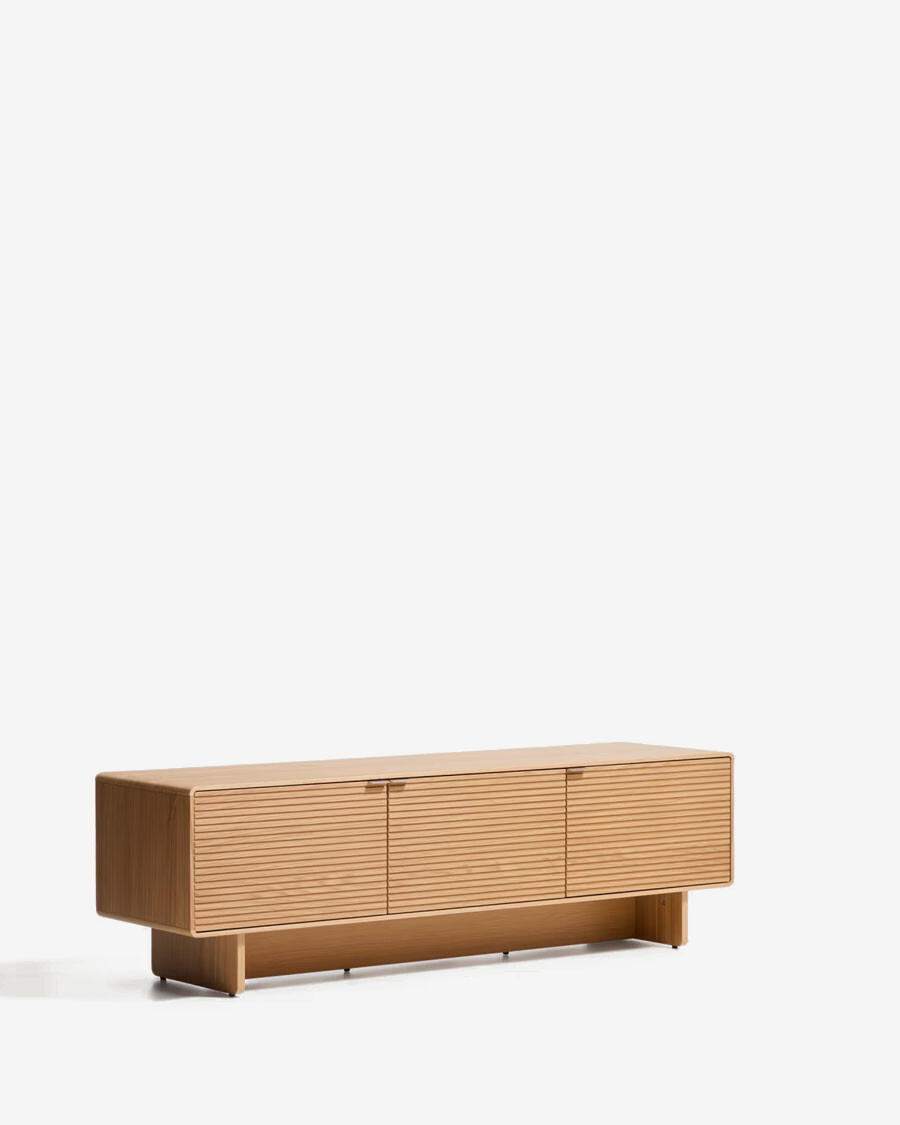 Mueble TV Norlen 3 puertas de chapa de roble acabado tono natural FSC Mix Credit 150 x 40 cm Mueble TV Norlen 3 puertas de chapa de roble acabado tono natural FSC Mix Credit 150 x 40 cm