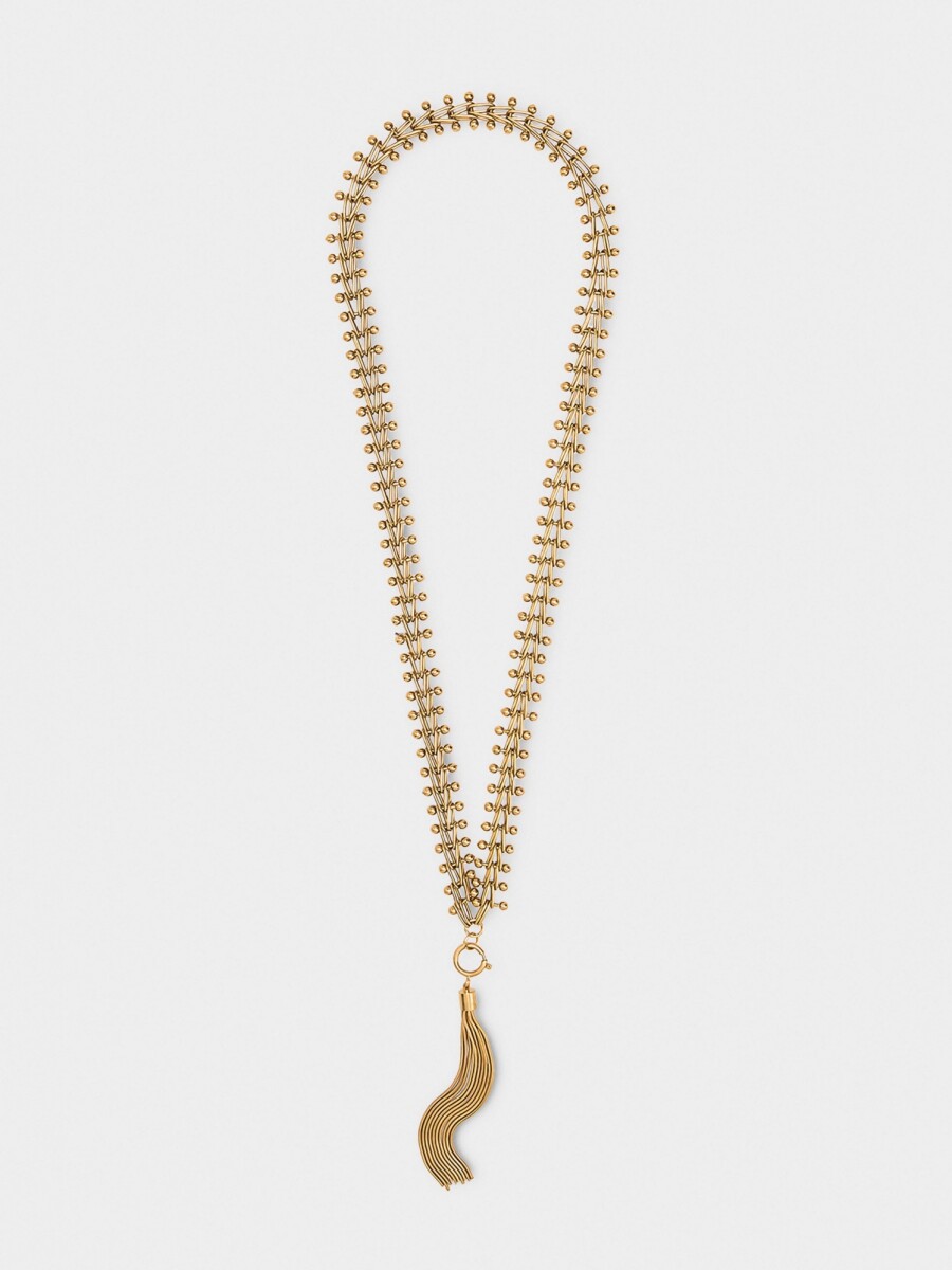 Collar Largo Con Colgante Flecos Metálicos dorado