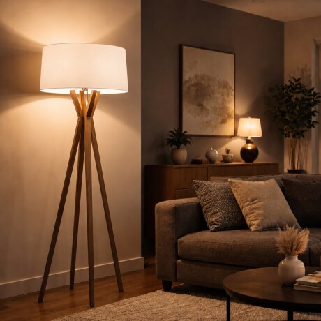 Luminaria de pie pantalla natural y madera E27 147cm Luminaria de pie pantalla natural y madera E27 147cm