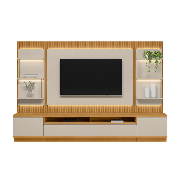 CONJUNTO MODULAR SAO PAULO (MESA TV + PANEL+ 2 LATERALES I/D) COLOR TAURI/OFF WHITE FOSCO Conjunto Modular Sao Paulo (mesa Tv + Panel+ 2 Laterales I/d) Color Tauri/off White Fosco