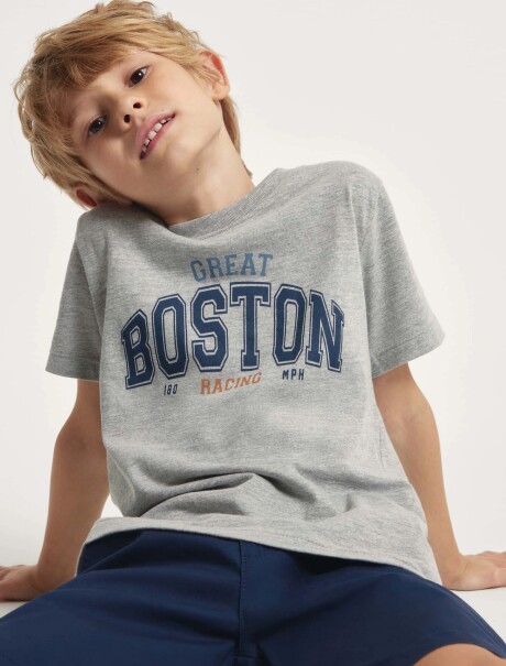CAMISETA BÁSICA CON ESTAMPA GRIS