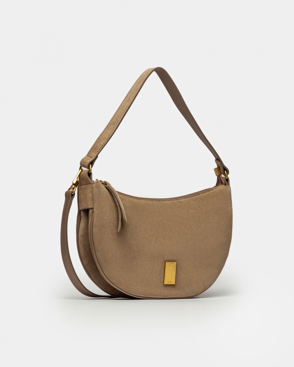 Cartera al Hombro Lua En Cuero Gamuza Taupe