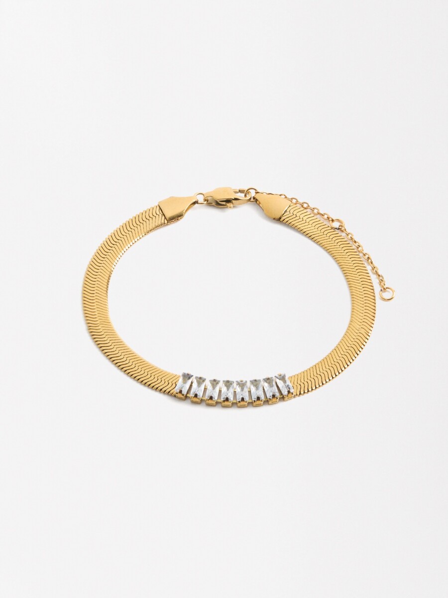 Pulsera Con Cristales - Acero Inoxidable dorado