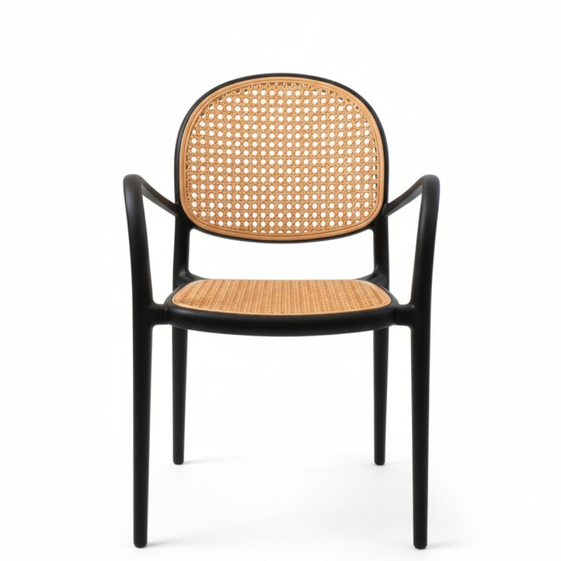 SILLA PLAST NEGRA C/SIMIL RATAN BEIGE 57X42X84CM Unica