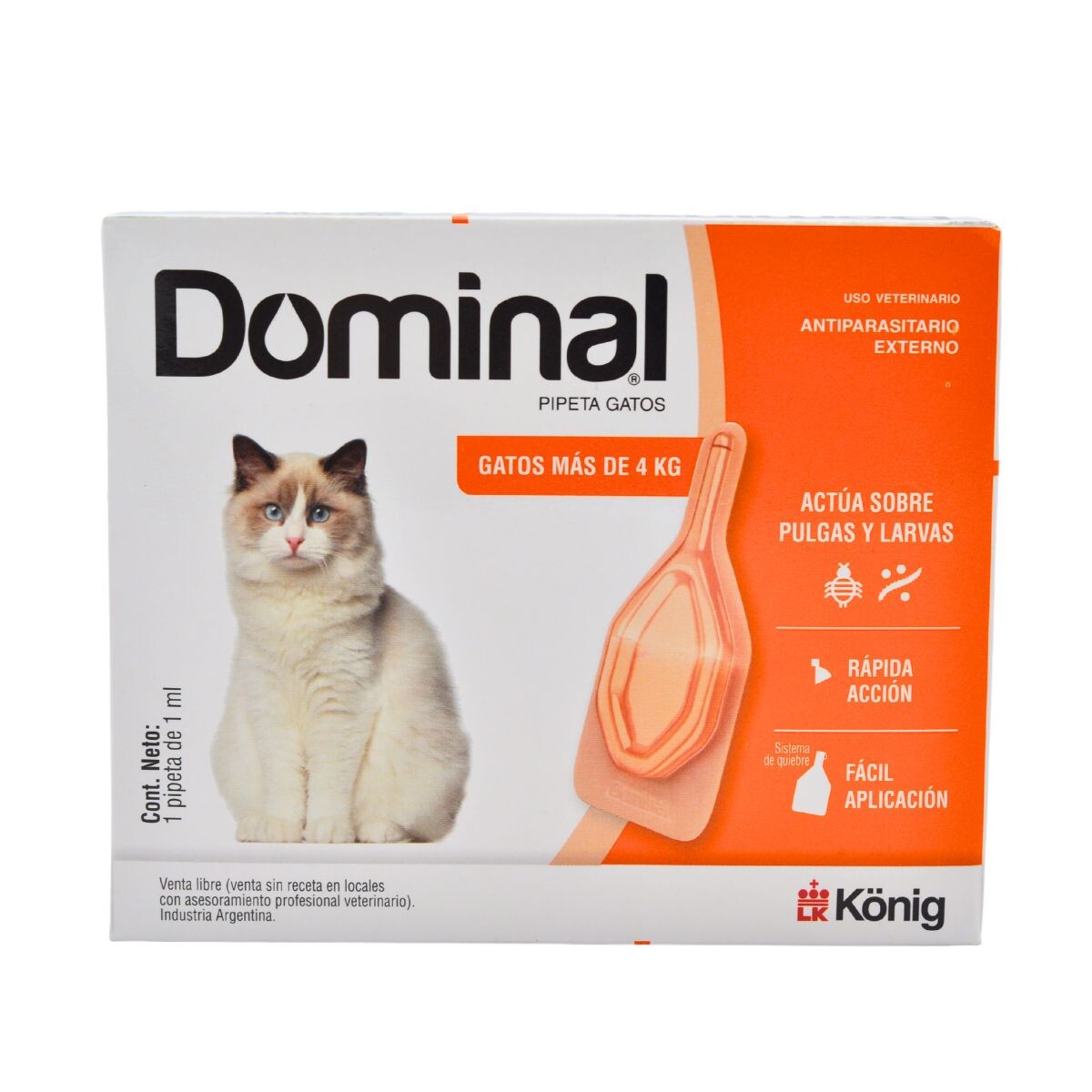 PIPETA ANTIPULGAS Y ANTIGARRAPATAS DOMINAL GATOS KONIG - MÁS DE 4 KG 