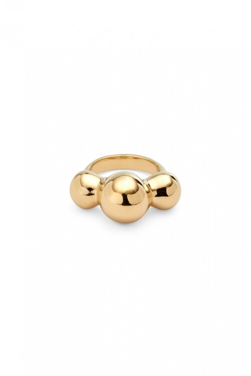 ANILLO EN ALEACIÓN DE METALES BAÑADO EN ORO 18K Y TRES BOLAS CENTRALES Anillo