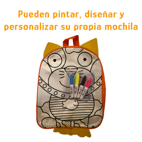 Mochila Creativa P/Pintar Infantil C/4 Marcadores 30×24×9cm Naranja/amarillo