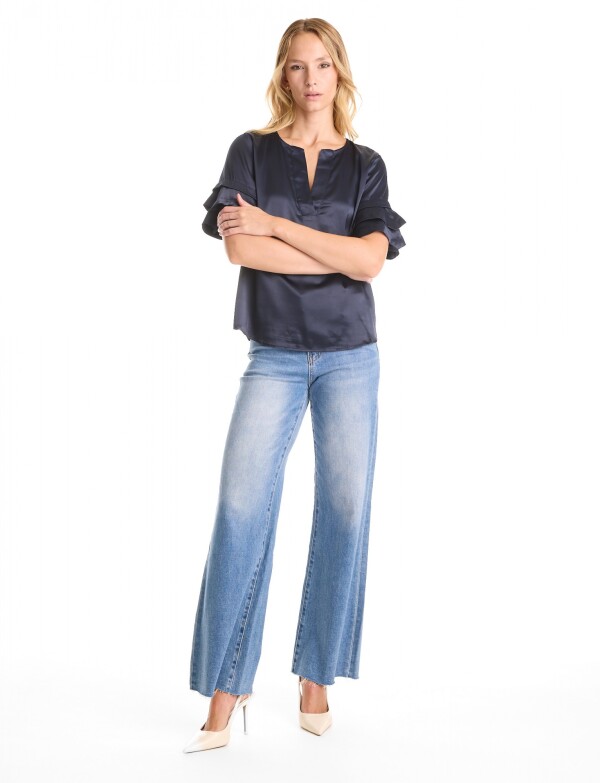 Blusa Saten Volados AZUL